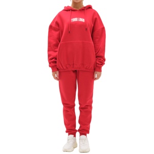 Ensemble survêtement streetwear OEM pour femme, hiver, coupe oversize, avec sweat à capuche zippé et pantalon, en molleton 100% coton épais - Product Image 1
