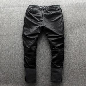 <b>Men's</b> Slim Motorcycle <b>Real</b> Cowhide Leather Pants Windproof <b>Black</b> Zipper Street Punk Style Mid Waist Plus Size 4XL 100% Canvas - Product Image 3