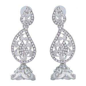Pendientes colgantes finos Kriaa, piedra austriaca blanca chapada en plata, modelo 1302335 - Product Image 1