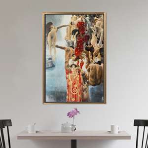 Toile imprimée : Gustav Klimt 'Medicine', art mural en verre trempé, toile encadrée or - Product Image 1