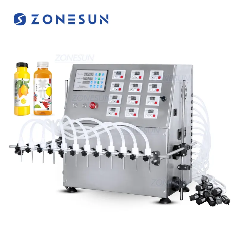 Zonesun 12 Heads Semi-Automatische Kleine Fles Parfum Water Sap Olijfolie Cosmetica Vloeibare Vulmachine Voor Drank