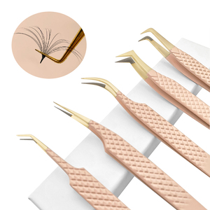 Pinzas profesionales de Extensión de cejas y pestañas de acero inoxidable, diferentes colores con punta inclinada, Etiqueta Privada - Product Image 5