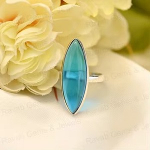 Bague fine bohème en argent sterling 925 plaqué or rose, best-seller, faite à la main, avec topaze bleue et quartz hydro, taille marquise 10x30mm, sertie clos - Product Image 5