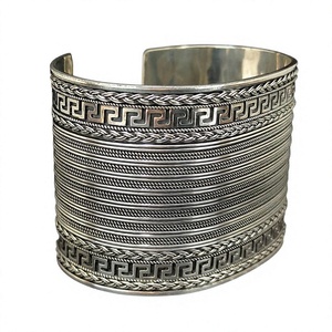 Handmade 925 Sterling <b>Silver</b> Greek Patterned Heavy <b>Cuff</b> <b>Bracelet</b> Fashionable Jewelry Accessory - Product Image 1