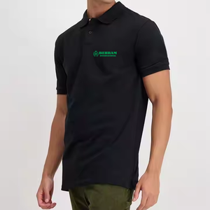 Behram International <b>Men's</b> <b>Black</b> Short Sleeve Polo Shirt Regular Fit Cotton Pique Breathable Casual Wear Front Logo Print - Product Image 3