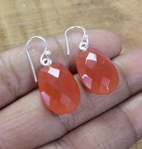 Boucles d'oreilles pendantes artisanales en argent sterling plaqué or avec cornaline rouge, bijoux de pierre de naissance d'août, élégant cadeau de fête pour femme - Product Image 6