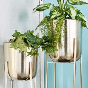 Jardinière cylindrique en laiton de style nordique de luxe, pot à fleurs en métal galvanisé durable pour une utilisation décorative au bureau et en extérieur - Product Image 2