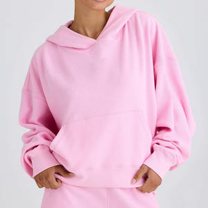 Vente chaude hiver Bubblegum rose femmes goutte épaule coton à capuche Anti-rides respirant personnalisé blanc avant haute rue - Product Image 1