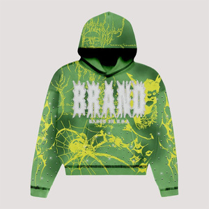 Venta al por mayor 100% algodón cremallera Sudadera con capucha hombres ropa de calle de gran tamaño Rhinestone PuffPrinting sudadera de lana - Product Image 3