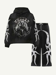 Survêtement personnalisé 420gsm de haute qualité Baggy Fleece 100% Cotton Luxury Flare Sweatpants and Zip up Hoodie DTG/DTF Survêtement Set - Product Image 4