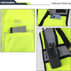 Chaqueta de seguridad con tira reflectante de alta visibilidad y varios bolsillos con logotipo personalizado Chaleco de seguridad de alta visibilidad para trabajo de ingeniero con logotipo - Product Image 5