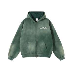 New Fashion Streetwear <b>Vintage</b> <b>Hoodie</b> Cotton Sun Faded Acid Wash <b>Hoodie</b> French Terry Blank Cropped <b>Zip</b> <b>up</b> Boxy <b>Hoodie</b> for Men - Product Image 3