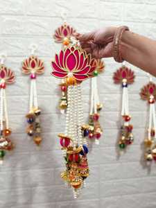 Vente en gros de fleurs de lotus rose perle glands tentures murales pour HomeTemple Diwali mariage et festival décor Kamal chaîne toile de fond - Product Image 3