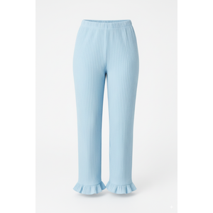 Vêtements d'hiver pour femmes, mode écologique, pantalon large en tricot côtelé en coton mélangé, ourlet en feuille de laitue, doux, décontracté, vêtements de maison en gros - Product Image 1