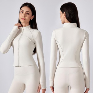 Femmes à manches longues à séchage rapide Sport Yoga Crop Jacket Leggings Pantalon Costume Texture solide Zip-Up Design Poches Active Tops - Product Image 3