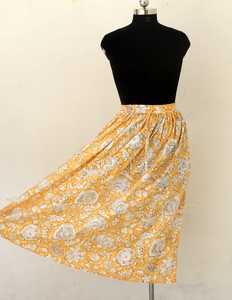 กระโปรงพิมพ์ลายบล็อกทำมือสำหรับผู้หญิงชุดชายหาดผ้าฝ้ายออร์แกนิคเอวธรรมชาติแบบพันรอบระบายอากาศได้ - Product Image 1