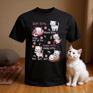 เสื้อยืดซอฟท์ คิตตี้ วอร์ม คิตตี้ สำหรับคนรักแมว เสื้อยืดโปรโมชั่นลายลูกบอลขนสัตว์สีขาว แฮปปี้แคท - Product Image 3