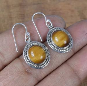 925 argent Sterling Style bohème oeil de tigre pierres précieuses boucles d'oreilles goutte élégant balancent conception bijoux de mariage cadeau pour les femmes - Product Image 3