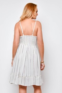 Robe courte d'été de couleur blanche pour femmes, taille haute, rayonne, lurex, sans manches, décontractées, pour les fêtes et les centres de villégiature. - Product Image 5