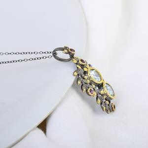 จี้พลอยโทแพซอเมทิสต์สีฟ้าธรรมชาติ925สร้อยคอโซ่เงินจี้ใบชุบทองของขวัญอัญมณีหลายแบบสำหรับภรรยา - Product Image 3