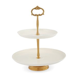 Support à gâteau à 2 étages en métal de style classique pour mariage et fêtes d'anniversaire, finition argentée, pour usage domestique - Product Image 3