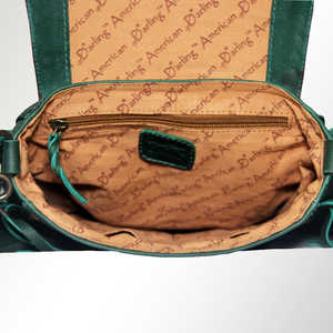 Sac à bandoulière en cuir fait à la main Lady Western avec frange florale Turquoise Stone Vintage Boho Style léger et de haute qualité - Product Image 4