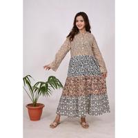 Robe longue Boho pour femme en coton indien patchwork Maxi avec imprimés de blocs traditionnels pour les fêtes et les rassemblements