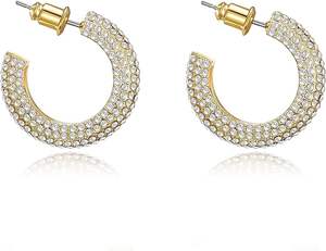 Pendientes de aro de Topcarat para mujer, pendientes de aro redondos en forma de C brillantes, pendientes de aro gruesos de Zirconia cúbica - Product Image 2