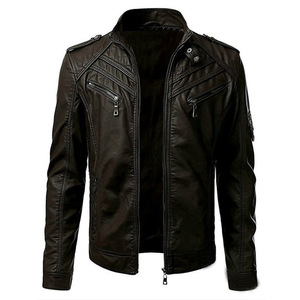 2023 printemps automne veste en cuir hommes col montant veste en cuir Pu mode moto casual manteau hommes Moto motard en cuir manteau - Product Image 4