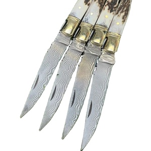 High Quality Stainless Steel Damascus Folding Pocket Knife Laguiole Style Stag Horn Handle Straight <b>Drop</b> Point Blade 19cm - Product Image 2