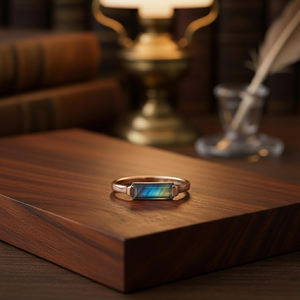 Magnifiques bagues en labradorite naturelle, baguette, argent sterling 925, plaqué or 18 carats, bijoux minimalistes, déclaration de style, fiançailles - Product Image 6