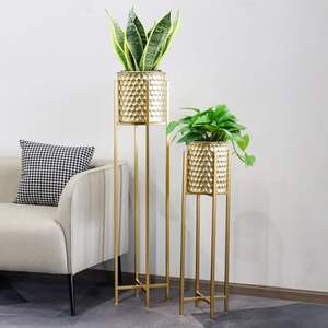 Set of 2 Metal <b>Planters</b> with <b>Gold</b> Powder Coated Stand Different Sizes Round Shape Metal Flower <b>Planters</b> for Home Garden Decor - Product Image 1