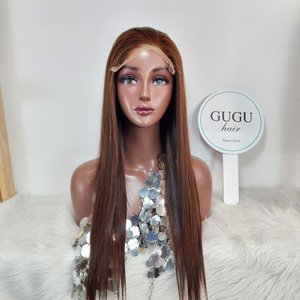 Cabello humano virgen vietnamita para peluca Frontal de encaje para mujeres negras Ombre Color marrón Super doble pelucas frontales de encaje transparente - Product Image 1