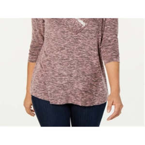 Top da Donna Style & Co con Collo Drappeggiato, Rosso XL, Motivo a Righe e Tinta Unita, in Lino Lavorato a Maglia, Stile Vintage per Primavera e Autunno - Product Image 3