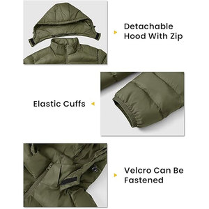 Veste matelassée légère pour homme avec capuche amovible, imperméable, isolée, pour l'hiver, avec poches, logo personnalisé OEM - Product Image 4