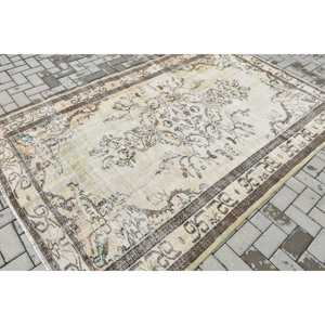 Turkish Vintage Large Rug 5.5x8.7 ft, <b>Brown</b> Green Patchwork <b>Wool</b> Rug - Product Image 2