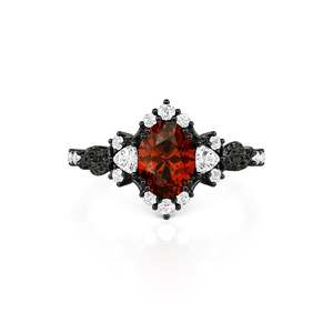 แหวนแฟชั่นรูปใบไม้กอธิคเจลูเลียประดับหินสามเม็ดทรงรีสีแดง - Product Image 1