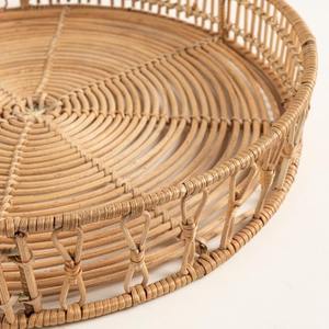 ถาดเสิร์ฟทรงกลมทำจากหวายเป็นมิตรกับสิ่งแวดล้อม พร้อมหูจับ ถาดหวายสาน ถาดทำมือจากวัสดุธรรมชาติ ถาดตกแต่งบ้าน - Product Image 4
