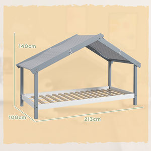 HOMCOM 15-Cama de casa de madera de pino de listón con techo estrellado de tela, 213x100x140 cm, gris - Product Image 3
