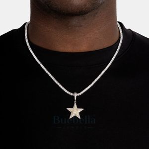 925 Sterling Silver VVS Moissanite Diamant Deux Tons Étoile Pendentif Collier Nouveau Style Hip Hop Bijoux pour Hommes - Product Image 2