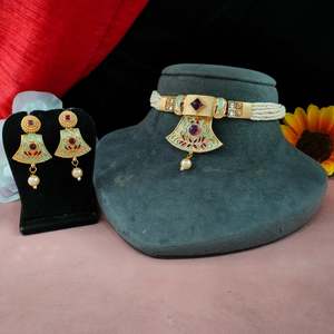 Charm intemporel Look or Meenakari perles tour de cou ensemble colliers à la mode pour les mariages et les occasions spéciales - Product Image 1