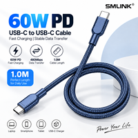 Kabel Pengisian Cepat USB C ke USB C 60W 3A 1M Kabel Tipe C Berlapis Tembaga dengan Jalinan Nilon untuk Ponsel Laptop Tablet