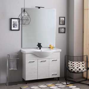 105cm White Oak <b>Floor</b>-Standing Bathroom Cabinet with <b>Mirror</b> and Ravenna Lamp Luxury Bathroom Sets - Product Image 1