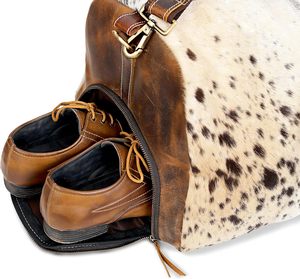 Vente en gros de sac polochon en cuir de vachette, sac de voyage unisexe de grande taille, sac polochon en cuir marron pour chaussures pour hommes et femmes - Product Image 5