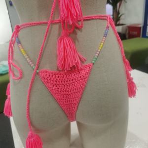 Ensemble de maillot de bain au crochet motif tournesol uni, style mode euro-américaine, bikini tricoté à la main, bas de maillot de bain string ajouré - Product Image 6