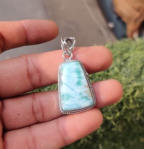 Pendentif classique fait main 925 bijoux en argent massif pour femmes 925 argent Sterling Larimar pierre précieuse Style Boho pendentif cadeau pour - Product Image 3