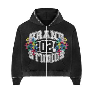 Sudaderas con Capucha Extra Grandes de Alta Calidad, con Logotipo Personalizado, Lavado Ácido, Cierre de Cremallera, Impresión Serigráfica para Hombre - Product Image 1