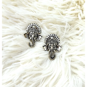 Boucles d'oreilles clous tendance OX Ganesh en alliage religieux, motifs classiques fleurs, chiffres, animaux, pour fêtes et cadeaux, avec perles et diamants - Product Image 3