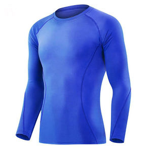 Solid Color Private Logo Compression Shirt Men Workout Skinny Stretch Suit Sports Shirt Fitness Body Shirt Men Rash <b>Guard</b> - Product Image 3