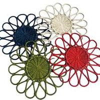 Napperon fleur en rotin coloré tissé à la main, table décorative, décoration petit tapis en osier floral, écologique, accent de maison